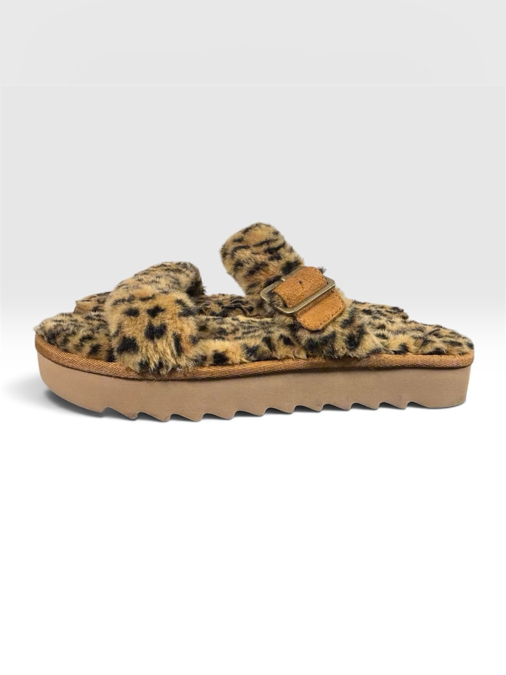 Koolaburra By Ugg Leopard Print Faux Fur Slide Sandals Tan Black Sexy Flats